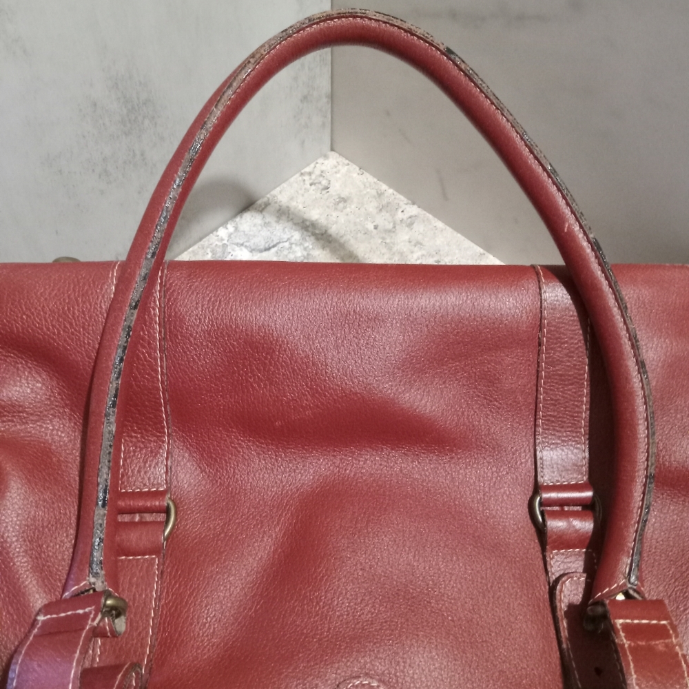 ClareChase Maroon Leather Computer Bag with Buckle Detail - Picture 11 of 12